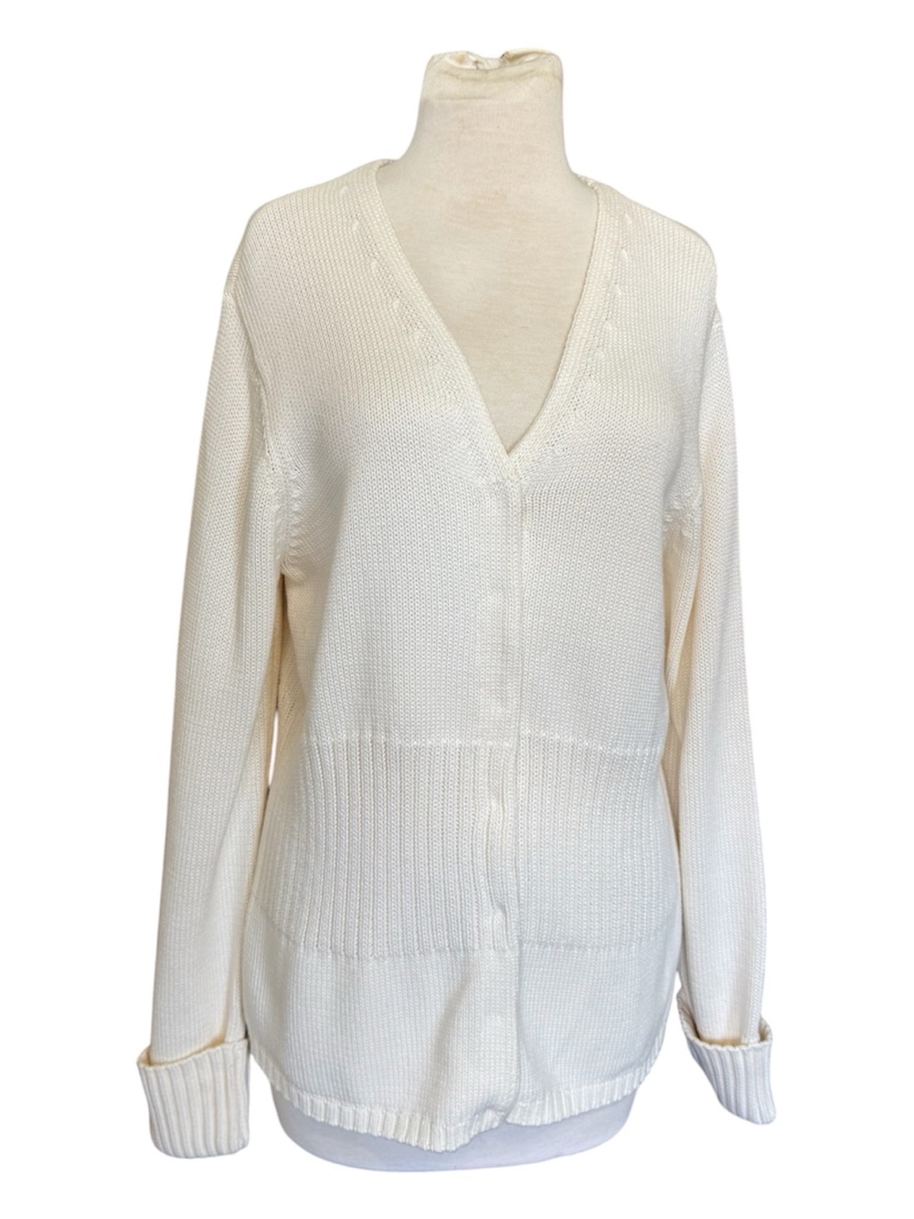 Vintage Casual Corner Cream Knit V-Neck Cardigan Sweater Cottagecore Large